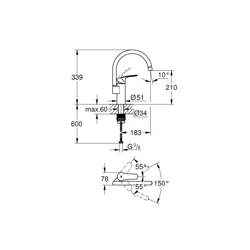 Μπαταρία κουζίνας ψηλή GROHE EUROSMART 33202003 Χρωμέ 4 Μπαταρία κουζίνας ψηλή GROHE EUROSMART 33202003 Χρωμέ - Image 2